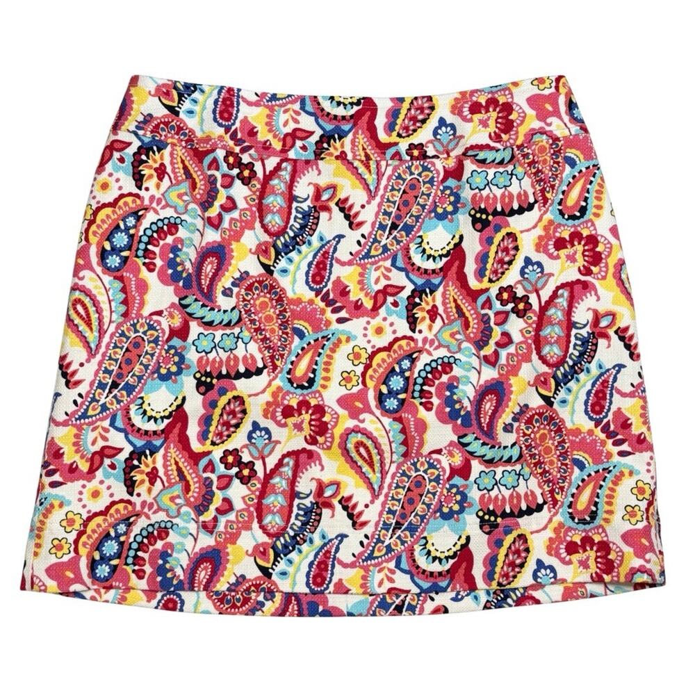 Talbots Woman Textured Weave Straight Skirt Size 16W Bold Paisley Print Lined